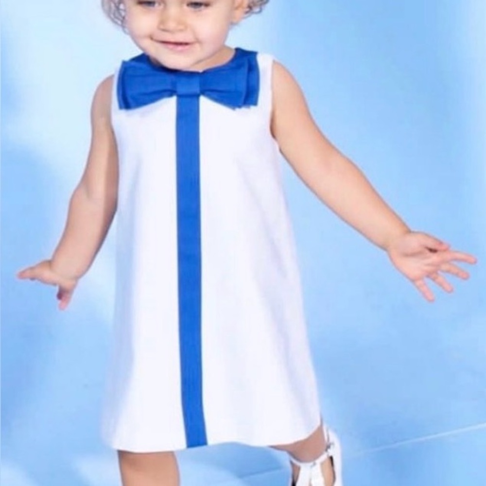 Jacadi Paris White & Blue Bow Dress – 6M (67 cm)
